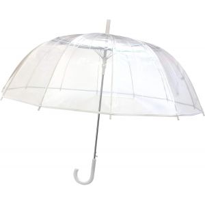Grand Parapluie Long Transparent - R&eacute;sistant Au Vent ; 12 Baleines ; Diam&egrave;tre=102Cm ; Ouverture Automatique ; Parapluie Femme ; Id&eacute;al Mariage ; Couleur Liser&eacute; Blanc - Neuf