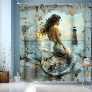 KALANKA-Rideau Douche 180x200,Rideau de Douche Lavable en Machine Rideau Douche Tissus Lavable Rideau Baignoire pour Salle de Bain Domicile Baignoire Famille H&ocirc;tel,Meerjungfrau(180x200cm) - Neuf