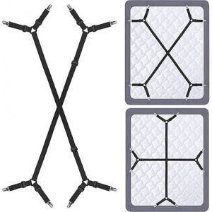 Sangles De Fixation Pour Draps De Lit - Pinces Réglables Croisées Pour Draps-Housses, Bandes Élastiques, Attaches Pour Draps-Housses, Pinces À Bretelles, Lot De 2, Noir - Neuf