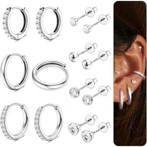 Kal-7 Paires Boucles D'oreilles Créoles Argent Sterling 925 Pour Femmes Boucles D'oreilles Créoles Et Clous D'oreilles Or Hypoallergéniques Petites Pour Plusieurs Piercings Oreille Cartilage - Neuf