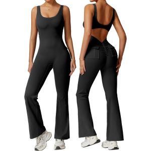 Combinaison Évasée, Pour Femme, Avec Poches, Pour Le Sport, Une Pièce, Effet Fesses Rebondies, Sans Manches, Pour Le Yoga, Dos Nu, Une Pièce, Coupe Bootcut, Combinaison Intégrale - Neuf