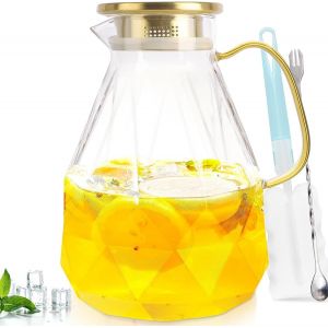 Cmws-Miudeco Carafe En Verre, 2,2 Litre Cruche D'eau En Verre Avec Cperchio Scellé Pour L'eau Chaude Et Froide, Café, Lait(Avec Brosse Pour Tasses &coaster&cuillère À Remuer) (2,2l/74 Oz) - Neuf