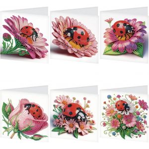 Ayuhr-6 Pcs Diamond Painting Carte De Voeux Tableau Diamant Carte Anniversaire Diamant Painting Birthday Card Broderie Diamant Carte Postale Peinture Diamant Carte Remerciement Fleur Coccinelle - Neuf