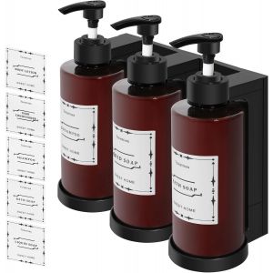 KAL-Distributeur De Savon Mural, Lot De 3 Distributeurs De Savon 900 Ml Support Mural Sans Perçage, Distributeur De Shampoing Pour Douche Avec 5 Autocollants Pour Cuisine Et Salle De Bain - Neuf