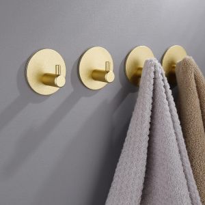 Crochet Adhesif Mural 3M-4 Pièces Crochet Adhésif Rond Dorés,Accroche Torchon Cuisine Inoxydable,Patere Salle de Bain Autocollant,Porte Torchon Cuisine Sans Percage pour Muraux/Douche - Neuf