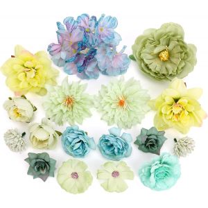17 Pieces Fleurs Artificielles,Têtes de Fleurs Rose Pivoine Nénuphar Artificielles,Fausse Fleur Decoration pour DIY Bouquet Couronne Mariage Fête Festival Maison Jardin Artisanat(Vert) - Neuf