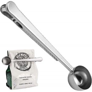 Pelle à café de 7 pouces avec pince à sac,cuillère à café mesure,pour le café moulu et les grains,cuillère à café en acier inoxydable ustensiles de cuisine 1 cuillère à soupe et long ha - Neuf