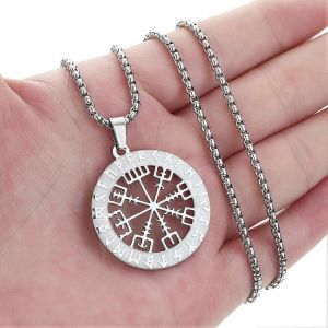 Chengxun Homme S Collier Rune Boussole Vegvisir Acier Inoxydable Viking Runes Et Dragons Pendentif Rétro Nordique Amulette Bijoux Cadeau - Neuf