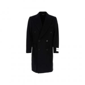 Manteau Noir En Laine Croisé Pour Homme Par Dolce & Gabbana - Neuf