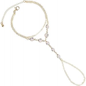 Parure De Main Pour Femme Et Jeune Fille, Chaine De Main Avec Bague Sertie De Pierres En Zircons, Bague Et Bracelet Chaine Pour Femme, Bijoux De Main Boh&egrave;me - Neuf