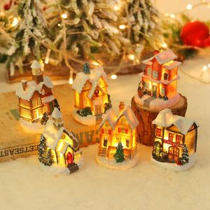 6pcs &Eacute;clair&eacute; Village de No&euml;l Lumineux de la Maison de No&euml;l, No&euml;l, Village de Caract&egrave;re Multicolore Lampe Int&eacute;rieure Miniature D&eacute;coration de No&euml;l, la Neige Cabine de D&eacute;coration d'Art - Neuf