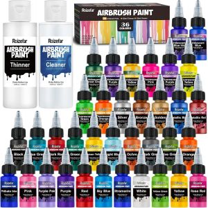 Mevronisshop-Peinture A&eacute;rograppe, 36 Couleurs 20 Ml, Diluant & Nettoyant Pour A&eacute;rographe 120ml Chacun, Acrylique Pr&ecirc;te &Agrave; Vaporiser, Iridescent, M&eacute;tallique, N&eacute;on, Classique - Neuf