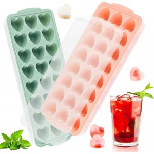 Kal-Bac À Glaçons, Lot De 2 Moule À Glaçons Avec Couvercle, Bacs À Glaçons En Silicone, Silicone Facile À Démouler Moule Glaçons En Forme De C?ur Pour Whisky, Cocktails, Glaces, Fruits - Neuf