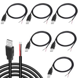 5 Pcs Queue De Cochon Usb,Câble De Queue Usb,Rallonge De Câble D'alimentation,22awg 5v 3a Prise Usb,Connecteur Ouvert À 2 Broches,Câble Usb Mâle 0.3m,Câble D'alimentation À Prise (0.3m Usb 2 Pin-6) - Neuf