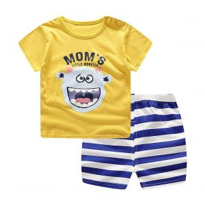 Ensemble D'ete Pour Bebe, T-Shirt A Manches Courtes Et Short, Motif Dessin Anime Jaune (73) - Neuf