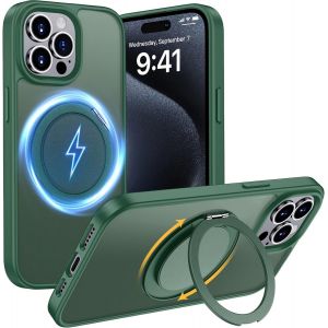 Kal-Coque Pour Iphone 15 Pro 6,1 Pouces Compatible Avec Magsafe, Housse Antichoc Mate Pour Téléphone Portable Avec Support Invisible, Etui Protection Arrière Anti-Rayures (Vert) - Neuf