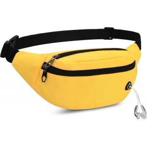 KALANKA-Sac Banane Homme Femme Sac Banane avec Prise Casque et Poches à 3 Fermetures à glissière Ceinture réglable pour la Voyage randonnée d'entraînement en Plein air - Neuf
