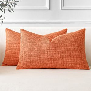 Slep-Housses De Coussins En Lin D&eacute;coratif Canap&eacute; Taie D'oreiller De Couleur Unie Doux Decoration Pour Maison Salon Chambre Canap&eacute; D&eacute;coration 40x60cm Lot De 2 (Orange) - Neuf