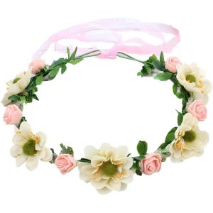 Kal-Couronne De Fleurs - Couronne De Fleurs - Bandeau De Fleurs - Couronne De Fleurs - R&eacute;glable - Pour Femme Et Fille - Pour Mariage, F&ecirc;te, Festival - Blanc - Neuf