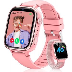 4G Montre Connect&eacute;e Enfant, &Eacute;tanche IP68 Smartwatch T&eacute;l&eacute;phone Enfant avec GPS, Appel, Fonction SOS, Appel Vid&eacute;o, Mode Classe, Podom&egrave;tre, Appareil Photo, R&eacute;veil pour Filles et Gar&ccedil;ons Rose - Neuf