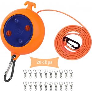 KALANKA-Corde &agrave; Linge R&eacute;tractable, 10M Fil Linge Retractable Exterieur Portable, Corde &agrave; Linge Antid&eacute;rapante Camping Accessoires avec 20 Pinces &agrave; Linge pour Int&eacute;rieur, Ext&eacute;rieur, Camping Car - Neuf