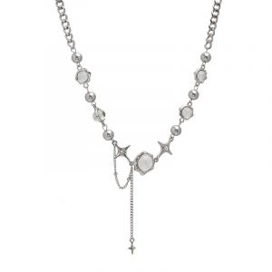 Collier En Titane Avec Pampilles Crois&eacute;es En Zircon Moonlight Pour Femme - Neuf