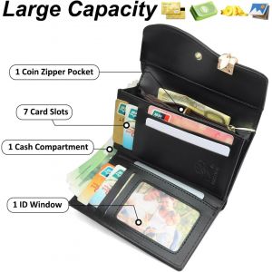 CAUC-Portefeuille Femme Petit Format Porte Monnaie Femme en Cuir PU Porte Feuilles pour Femme avec Zippé Pochette à Monnaie et Porte Carte Petit Porte Feuille Bifold (M-Noir) - Neuf