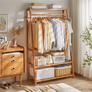 MEVRONISSHOP-Portant &Agrave; V&ecirc;tement Solide: Penderie V&ecirc;tement Armoire Rangement pour V&ecirc;tements et Penderies en Bambou Portique V&ecirc;tement et Range Chaussures pour Salon Chambre Dressing - 43.5x80x165cm - Neuf