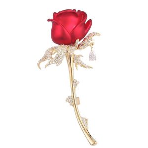 Broche En Cristal Tulipe Et Rose - Alliage Et Strass, Motif Feuille - Neuf