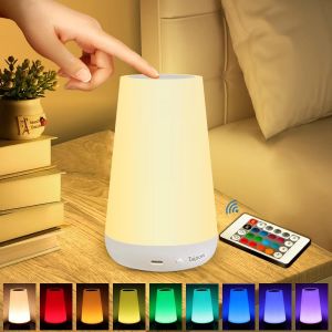 Cmjaagur-Veilleuse Led, Lampe De Chevet, Lampe Nuit Tactile Avec 13 Couleurs Changeantes, Lampe De Table Rechargeable Avec T&eacute;l&eacute;commande Pour Chambre &Agrave; Coucher, Salle De B&eacute;b&eacute; (Blanc)[M1831] - Neuf