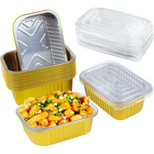 Loranka-Lot De 20 Bols Jetables En Aluminium Avec Couvercle, 680 Ml, Bols Jetables En Feuille D'aluminium, Adapt&eacute;s Pour La Cuisson, La Cuisson, 16 X 11 X 5,5 Cm - Neuf
