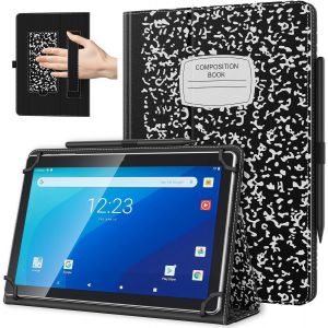 ELVORIX-Coque Universel pour Tablette Androiod de 10,1 Pouces avec Boucle pour Stylet, Coque L&eacute;ger et Pliable avec Main pour Toutes Les Tablettes &agrave; &Eacute;cran Tactile de 9,6 &agrave; 11 Pouces, Carnet Noir - Neuf