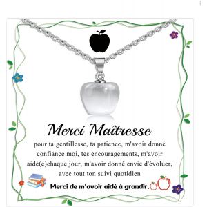 Kalanka-Cadeau Maitresse D'école Fin D'année, Merci Maitresse Atsem Institutrice, Cadeau Personnalisé Maitresse Collier Professeur Retraite Noel, Collier Femme Forme De Pomme - Neuf
