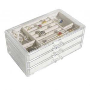 Boite De Rangement A Bijoux A Tiroir, Organiseur A 3 Niveaux, Anti-Poussiere, Pour Boucles D'oreilles, Bagues, Bracelets - Neuf