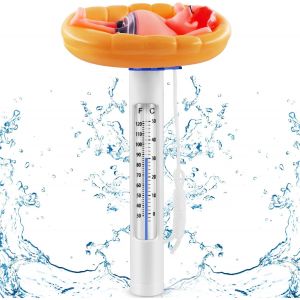 Thermomètre de piscine flottant, thermomètre de piscine flottant avec corde, thermomètre de spa de piscine, thermomètre d'eau de piscine sans fil-bouée, thermomètre de piscine numérique (jaune) - Neuf