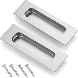 lbgwp60-LotDe 2 Poignées De Porte Coulissante ¿ Poignées De Porte Encastrées En Acier Inoxydable Avec 4 Vis Pour Poche, Placard, Porte De Grange, Tiroir, Armoire - Neuf