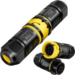 Connecteurs de C&acirc;bles &Eacute;tanches IP68 - Bo&icirc;te de Jonction 5 Fils - Connecteurs Rapides Avec Fiche et Prise Pour C&acirc;ble de 4-12mm de Diam&egrave;tre - Bo&icirc;te de D&eacute;rivation Pour C&acirc;ble de Terre Noir - Neuf