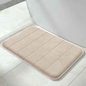 Tapis de bain beige 40 x 60 cm, antid&eacute;rapant, en polaire corail, doux et confortable, ultra-absorbant, lavable en machine, s&eacute;chage rapide. - Neuf