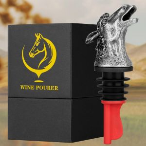 Checarzhn--No1-Tête De Cheval 2 En 1 Aérateur De Vin Et Bouchon Pour Homme Et Femme Fans De Courses De Chevaux, Bec Verseur Pour Alcool Spiritueux, Accessoires Cadeaux De Vin, Argent Foncé - Neuf