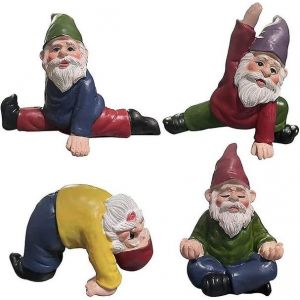 Ensemble De Nains De Yoga Fantaisistes - 4 Décorations De Jardin En Résine Amusantes Pour Une Utilisation Intérieure/Extérieure - Cadeau Parfait Pour Les Amateurs De Nains ! - Neuf