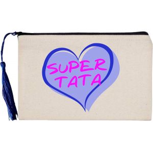 MAA-Trousse/Pochette Super Tata 100% Coton, idée Cadeau Anniversaire, fête, noël, Tonton - Neuf