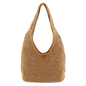 Femmes Tissé à la main Paille Sac à bandoulière Grand Été Plage Poignées Sac À Main Fourre-tout avec Fermeture Éclair - Neuf