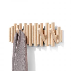 Pat&egrave;re murale avec 5 crochets,en bois naturel,37,1 x 16,5 x 4,4 cm - Neuf