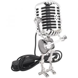Lampe De Bureau Robot Microphone Vintage De Style Rétro, Lampe De Table À Variateur Tactile Robot Microphone Vintage Noir - Neuf