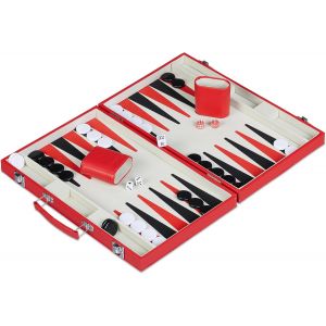 ChicSlick-Set Complet Pour Jouer Au Backgammon, Élégant, Jeu De Société, H X L X P 5 X 36,5 X 24 Cm, Mallette, Rouge[J1166] - Neuf
