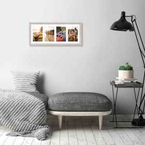 Cadre Photo Collage Bois Clair 20,32x50,8 cm - Affiche Quatre Photos 10,16x15,24 cm Horizontale ou Verticale. Verre R&eacute;sistant aux Chocs - Mat&eacute;riel d'Accrochage Inclus - Neuf