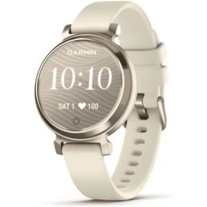 MEVRONISSHOP-Lily 2 - Petite Montre connect&eacute;e et &eacute;l&eacute;gante - Cream Gold avec Bracelet Silicone Blanc Coco - Neuf