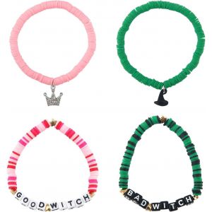 Eryi-4pcs Bracelets D'amitié, Bonne Sorcière Mauvaise Sorcière Vert Rose Bracelet D'amitié Extensible Bijoux Pour S?urs Cadeaux D'anniversaire Pour Meilleures S?urs - Neuf