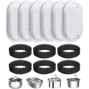 Chenquansarl-Filtre Fontaine Chat, 12 Packs Filtre Fontaine Eau Chat, Filtre À Charbon 6 Pièces Et Une Éponge En Mousse 6 Pièces, Filtre En Mousse De Remplacement Filtre Pour Fontaine À Eau Pour Chat - Neuf