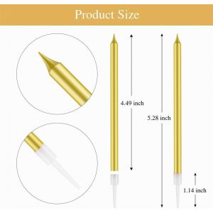 24 Pcs Bougie Longue Minces Gold Bougies D'anniversaire Avec Support Bougies De Gâteau Pour La Décoration De Fête De Gâteau De Mariage D'anniversaire - Neuf